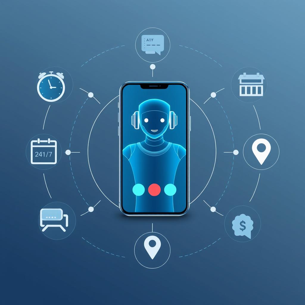 Futuristic holographic AI receptionist on a smartphone